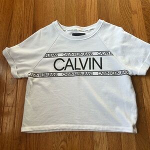 Crop-Top Calvin Klein Jeans White Short Sleeve Sweatshirt
